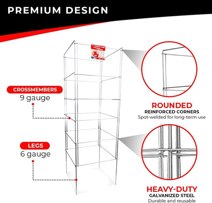 Cedar Ridge Square Foldable Tomato Cages - Made in USA Heavy Duty Plant Support for Vegetable Garden, Vegetables, and Flowers - Stakes and Trellis for Climbing Plants (13x56) 3-Pack