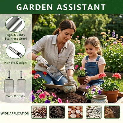 2 Pack Soil Sifter for Gardening, Stainless Steel Handle