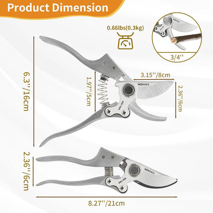 BOOSDEN Bypass Pruning Shears, 8'' Garden Trimmers with SK5 Blades
