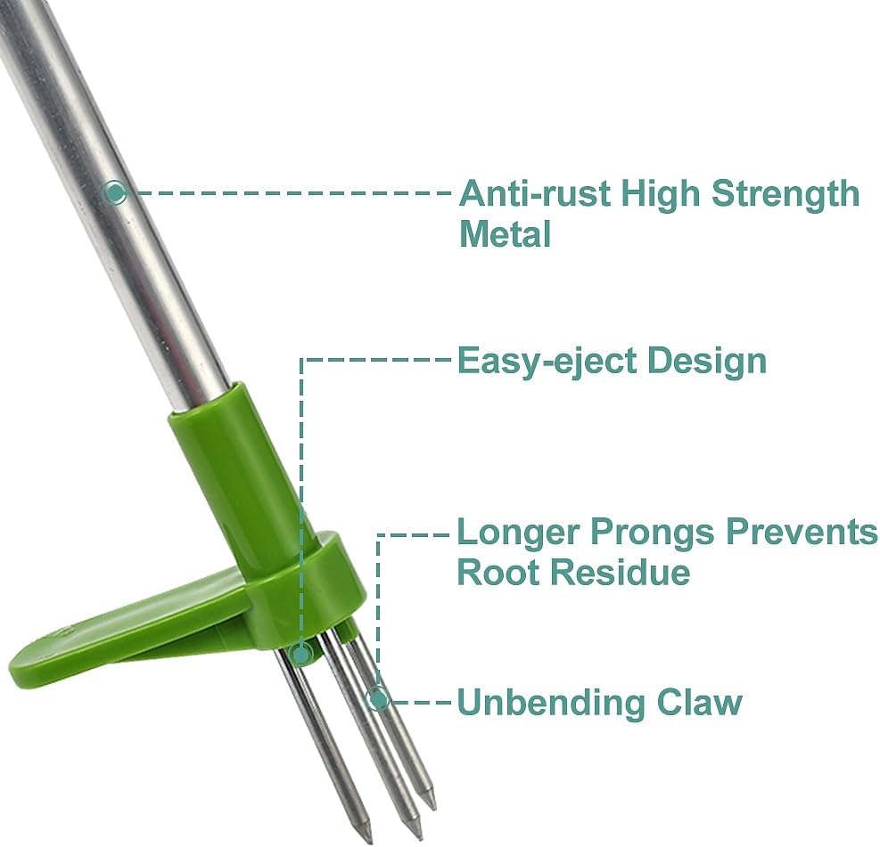 Stand Up Weed Puller Tool with Long Handle - 39" Garden Weeding Tool with 3 Claws - Detachable Weeder Hand Tool for Effortless Garden Weed Removal Without Bending or Kneeling