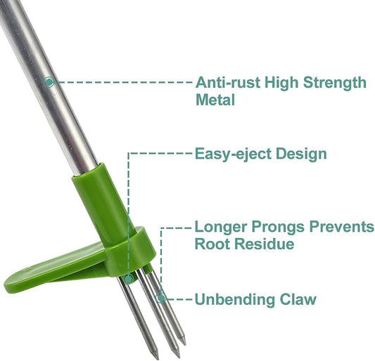 Stand Up Weed Puller Tool with Long Handle - 39" Garden Weeding Tool with 3 Claws - Detachable Weeder Hand Tool for Effortless Garden Weed Removal Without Bending or Kneeling
