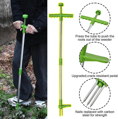 Stand Up Weed Puller Tool with Long Handle - 39" Garden Weeding Tool with 3 Claws - Detachable Weeder Hand Tool for Effortless Garden Weed Removal Without Bending or Kneeling