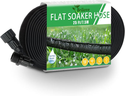 Flat Soaker Hose, Garden Hose with Heavy Duty Double Layer Design, Drip Irrigation Hose Saves 80% Water, Leak Proof Sprinkler Hose for Garden, Lawn, Vegetable plot (25FT)