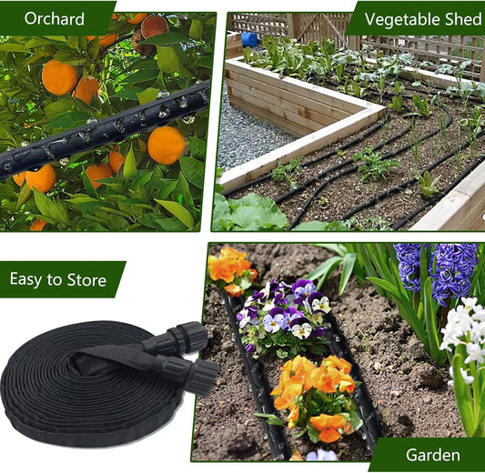 Flat Soaker Hose, Garden Hose with Heavy Duty Double Layer Design, Drip Irrigation Hose Saves 80% Water, Leak Proof Sprinkler Hose for Garden, Lawn, Vegetable plot (25FT)