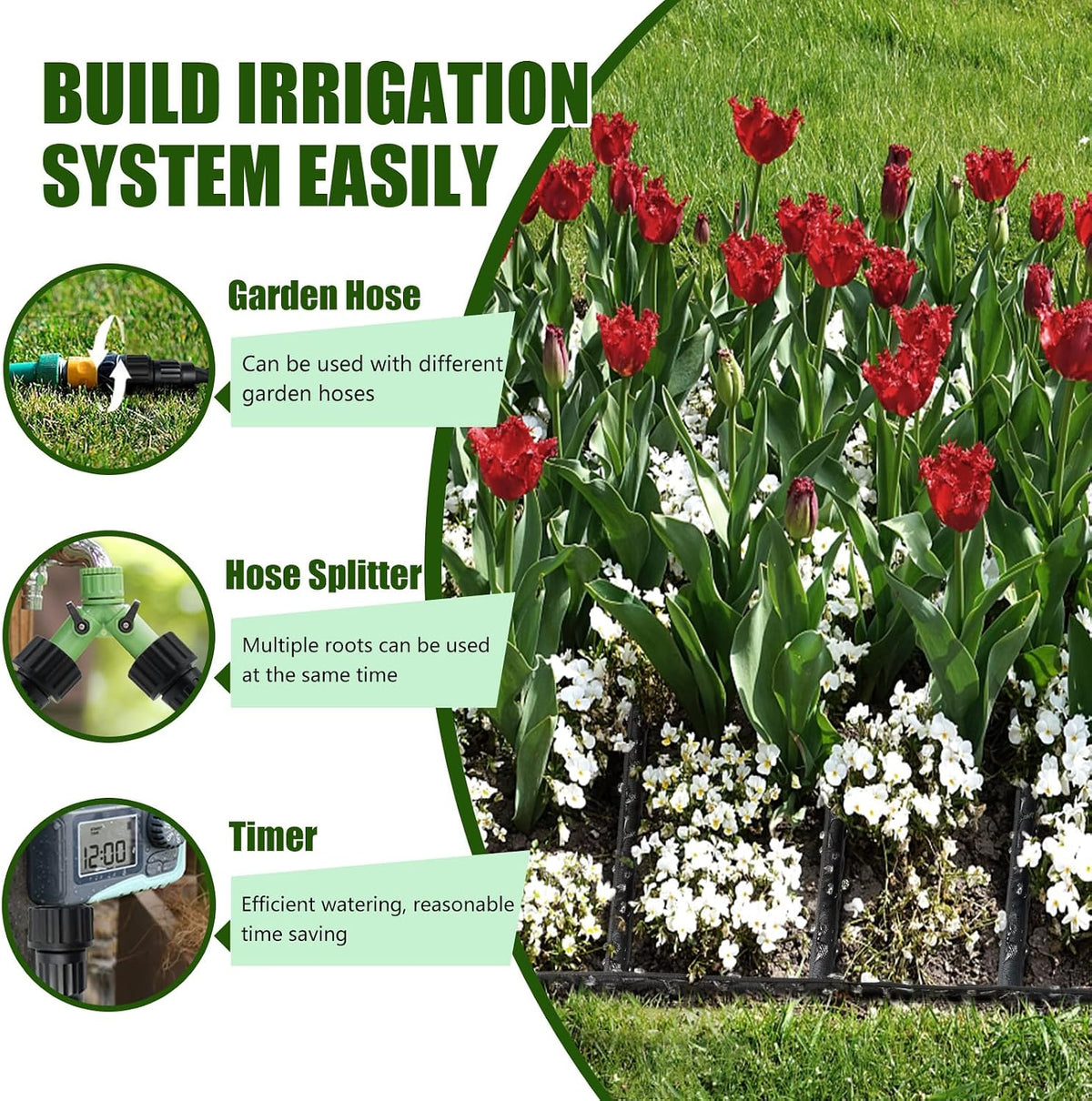 Flat Soaker Hose, Garden Hose with Heavy Duty Double Layer Design, Drip Irrigation Hose Saves 80% Water, Leak Proof Sprinkler Hose for Garden, Lawn, Vegetable plot (25FT)