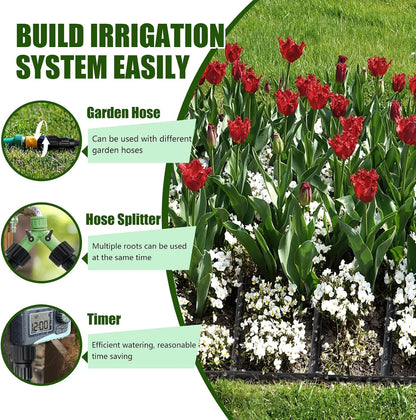 Flat Soaker Hose, Garden Hose with Heavy Duty Double Layer Design, Drip Irrigation Hose Saves 80% Water, Leak Proof Sprinkler Hose for Garden, Lawn, Vegetable plot (25FT)