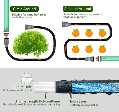 Flat Soaker Hose, Garden Hose with Heavy Duty Double Layer Design, Drip Irrigation Hose Saves 80% Water, Leak Proof Sprinkler Hose for Garden, Lawn, Vegetable plot (25FT)