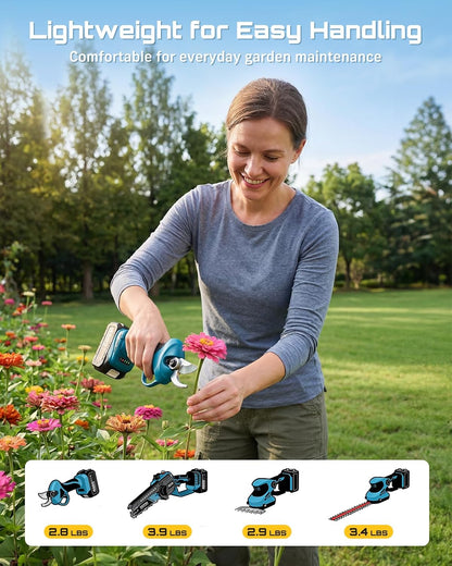4-in-1 Electric Mini Chainsaw, Battery Hedge Trimmer & Pruner Combo