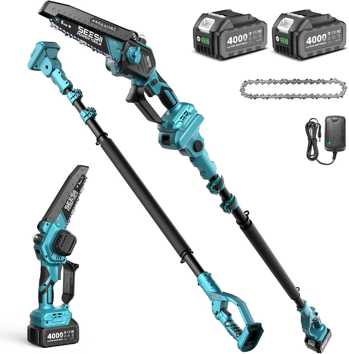 4-in-1 Electric Mini Chainsaw, Battery Hedge Trimmer & Pruner Combo