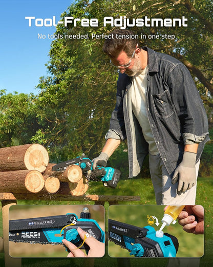 4-in-1 Electric Mini Chainsaw, Battery Hedge Trimmer & Pruner Combo
