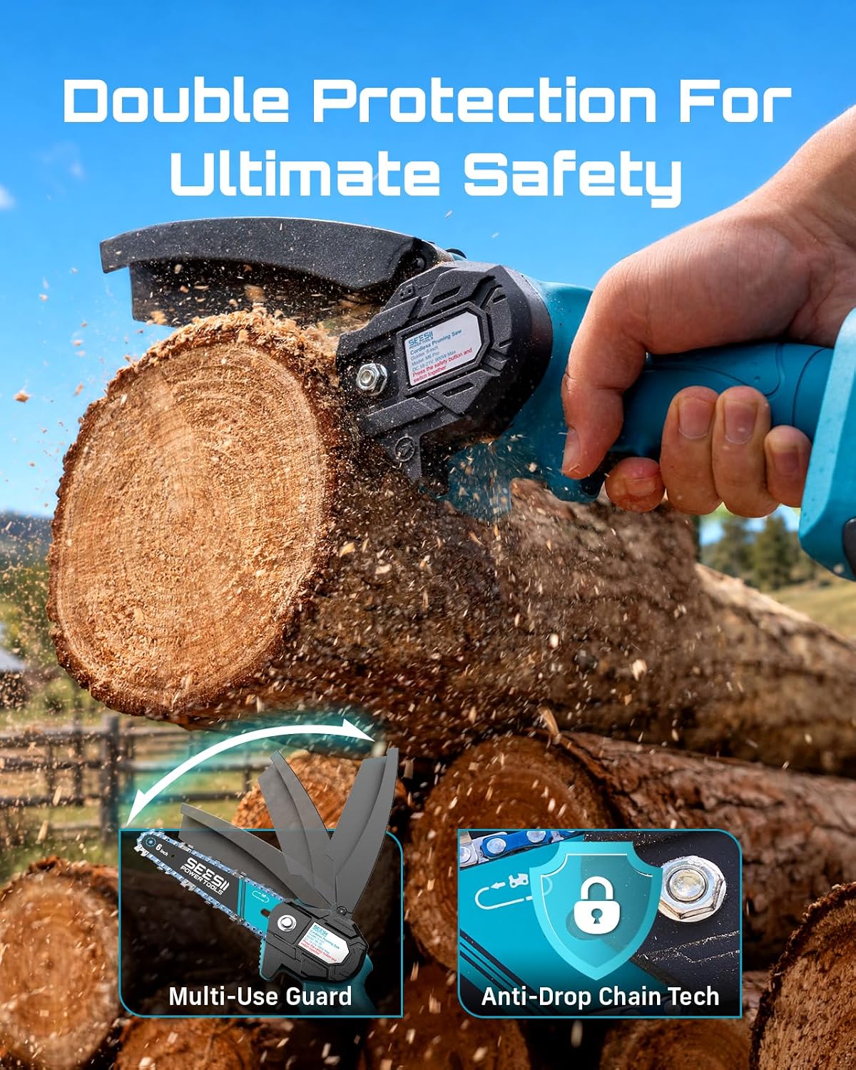 4-in-1 Electric Mini Chainsaw, Battery Hedge Trimmer & Pruner Combo