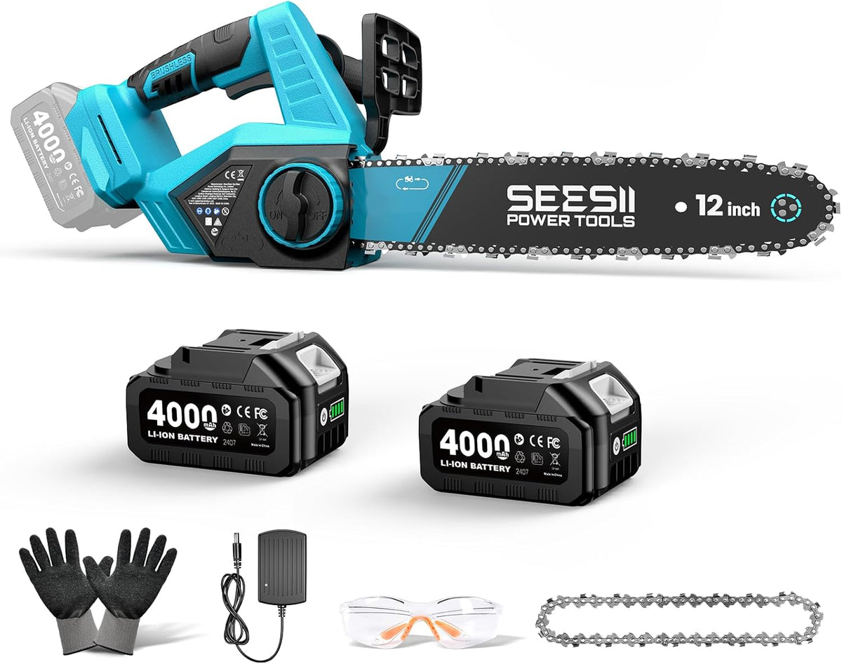 4-in-1 Electric Mini Chainsaw, Battery Hedge Trimmer & Pruner Combo