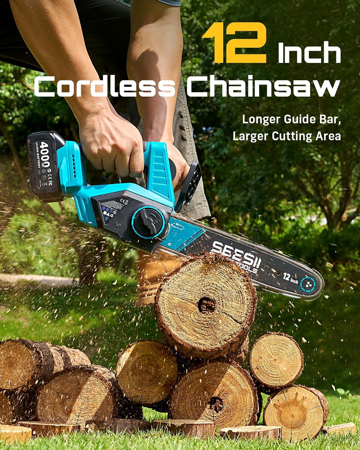 4-in-1 Electric Mini Chainsaw, Battery Hedge Trimmer & Pruner Combo