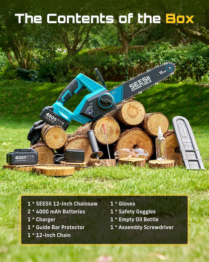 4-in-1 Electric Mini Chainsaw, Battery Hedge Trimmer & Pruner Combo