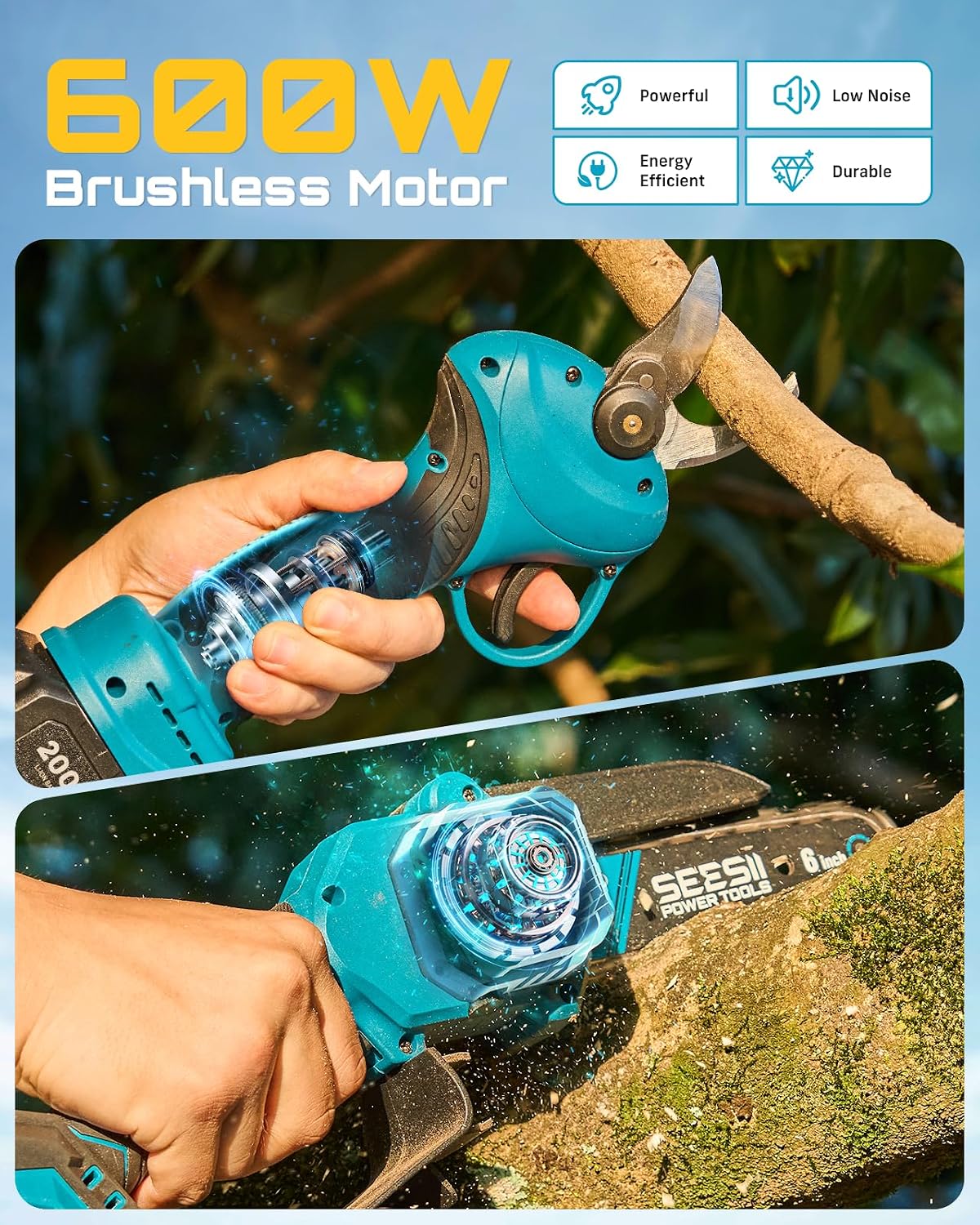 4-in-1 Electric Mini Chainsaw, Battery Hedge Trimmer & Pruner Combo