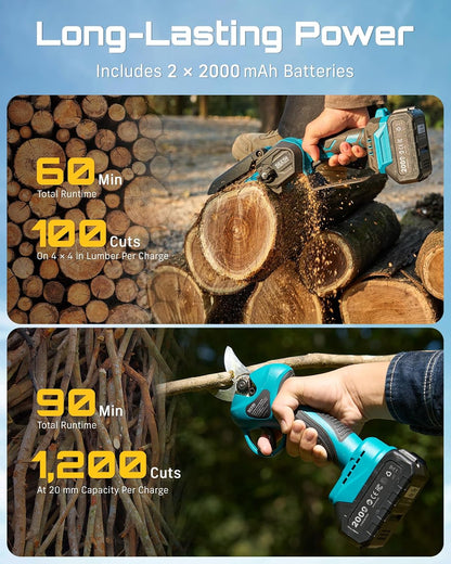 4-in-1 Electric Mini Chainsaw, Battery Hedge Trimmer & Pruner Combo