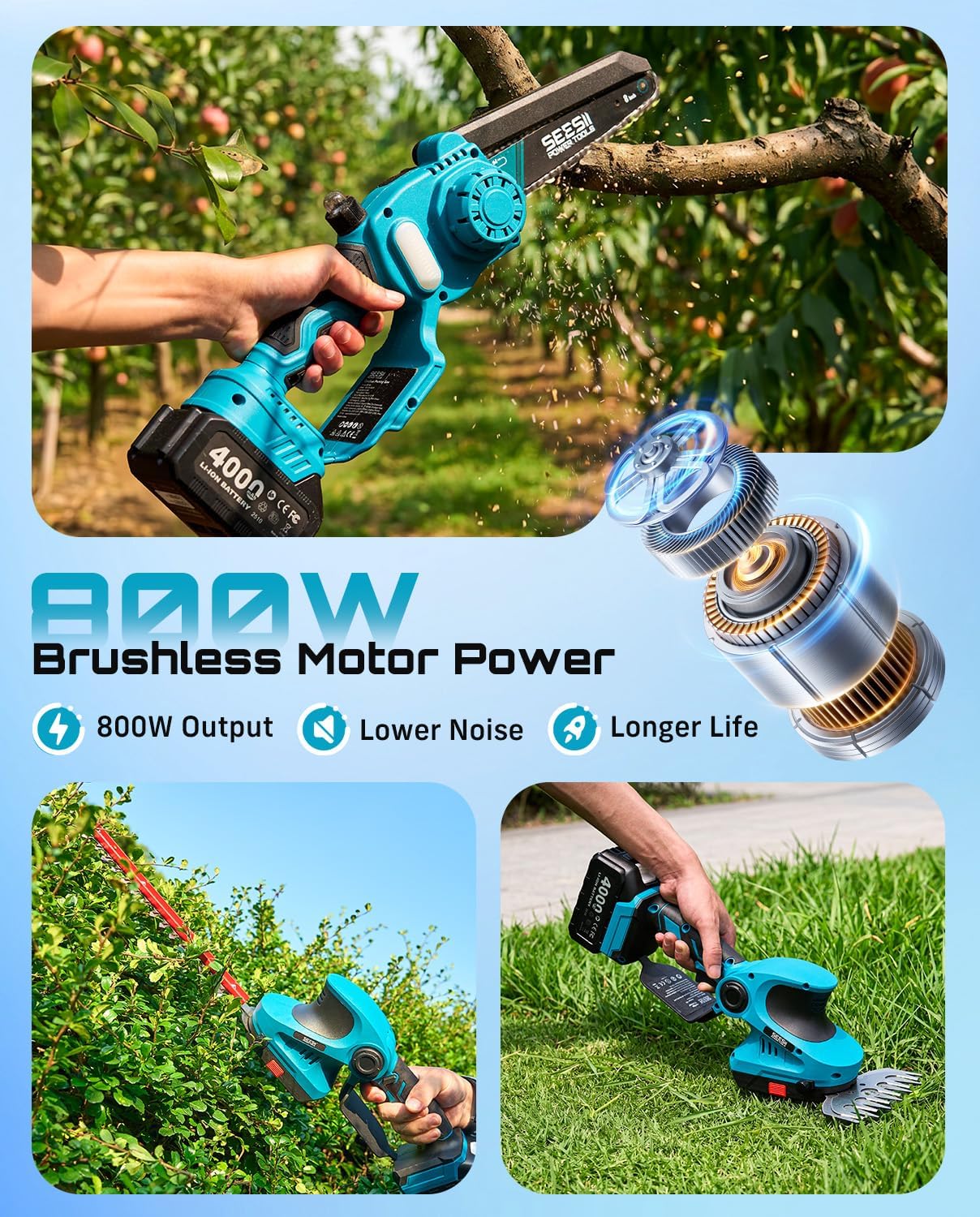 4-in-1 Electric Mini Chainsaw, Battery Hedge Trimmer & Pruner Combo