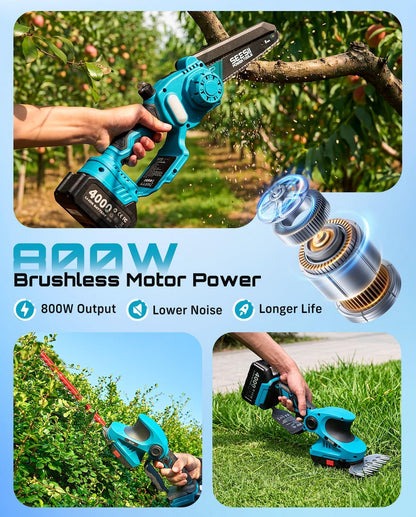 4-in-1 Electric Mini Chainsaw, Battery Hedge Trimmer & Pruner Combo