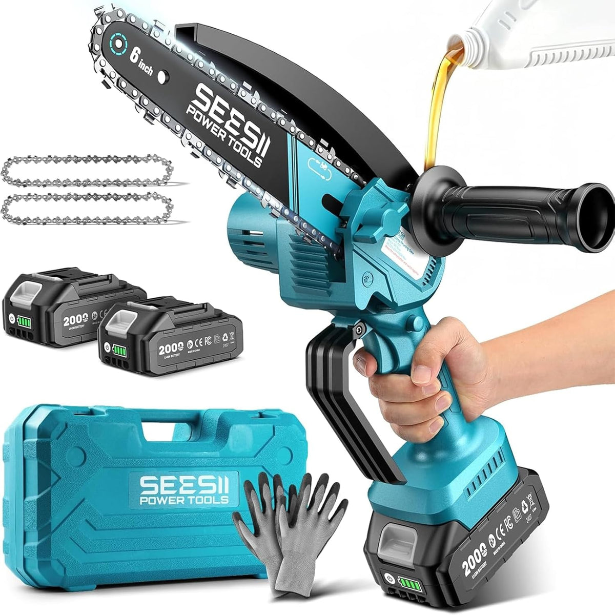 4-in-1 Electric Mini Chainsaw, Battery Hedge Trimmer & Pruner Combo