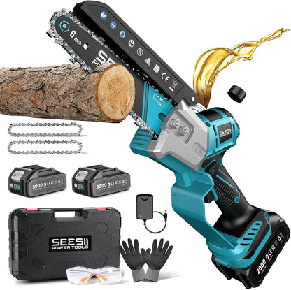 4-in-1 Electric Mini Chainsaw, Battery Hedge Trimmer & Pruner Combo