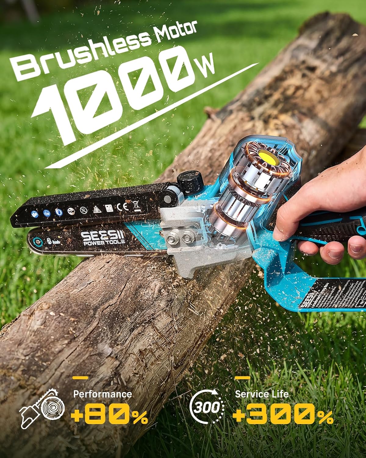 4-in-1 Electric Mini Chainsaw, Battery Hedge Trimmer & Pruner Combo