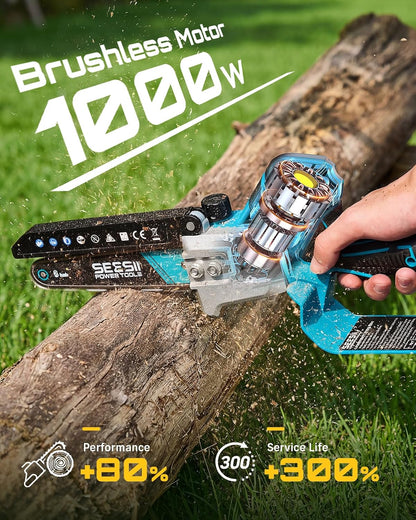 4-in-1 Electric Mini Chainsaw, Battery Hedge Trimmer & Pruner Combo