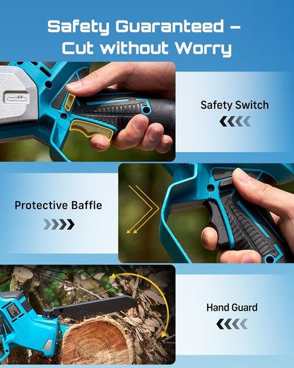 4-in-1 Electric Mini Chainsaw, Battery Hedge Trimmer & Pruner Combo