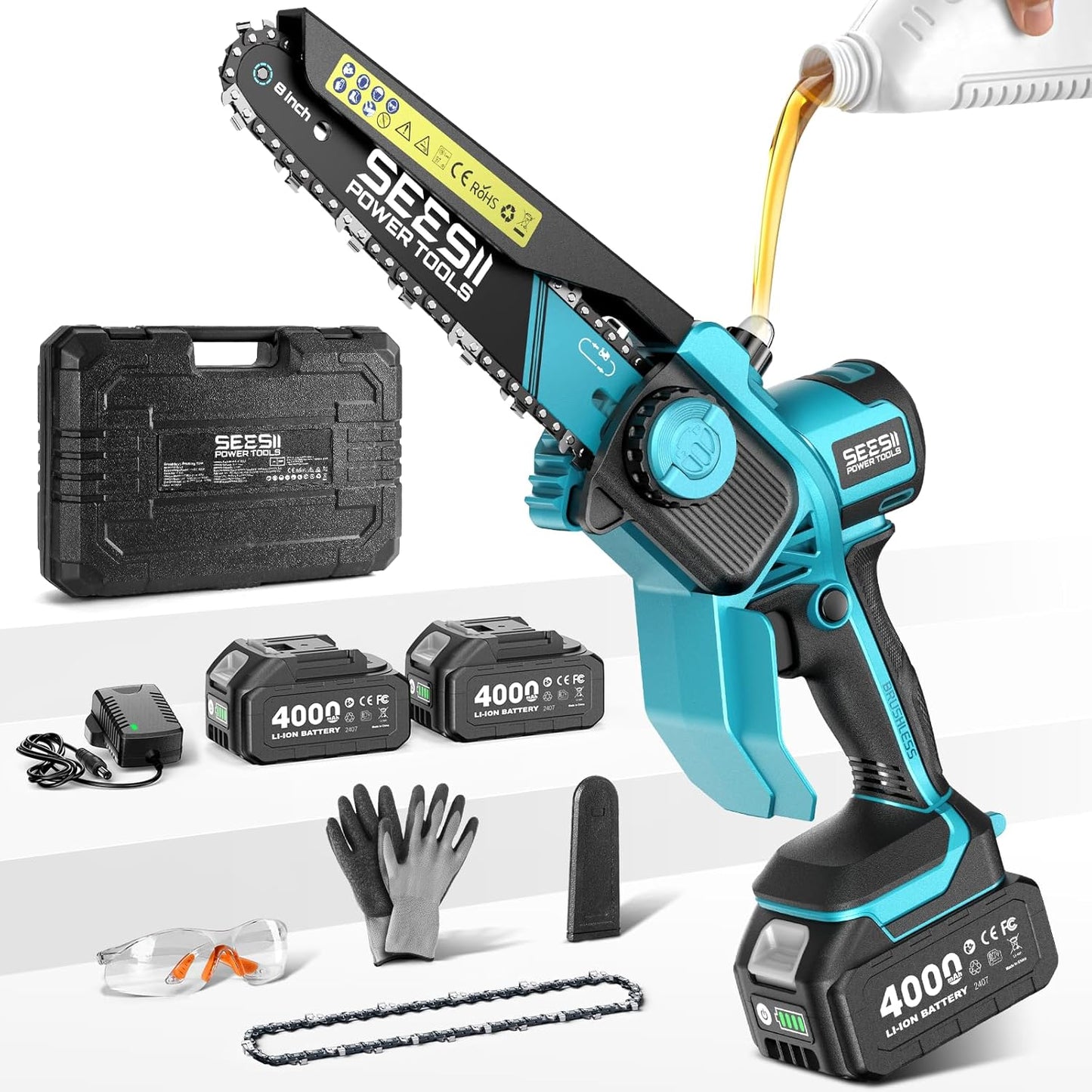 4-in-1 Electric Mini Chainsaw, Battery Hedge Trimmer & Pruner Combo