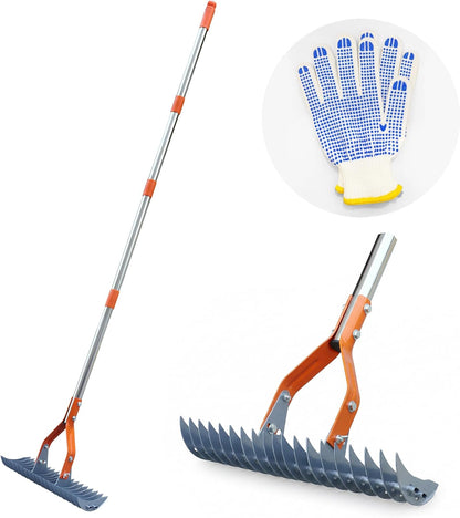 Thatch Rake – 74-Inch Heavy Duty Metal Rake with Hardened Steel Tines for Efficient Lawn Thatch and Dead Grass Removal, Detachable Handle Manual Dethatcher Rake for Yard and Landscape Maintenance
