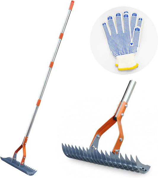 Thatch Rake – 74-Inch Heavy Duty Metal Rake with Hardened Steel Tines for Efficient Lawn Thatch and Dead Grass Removal, Detachable Handle Manual Dethatcher Rake for Yard and Landscape Maintenance