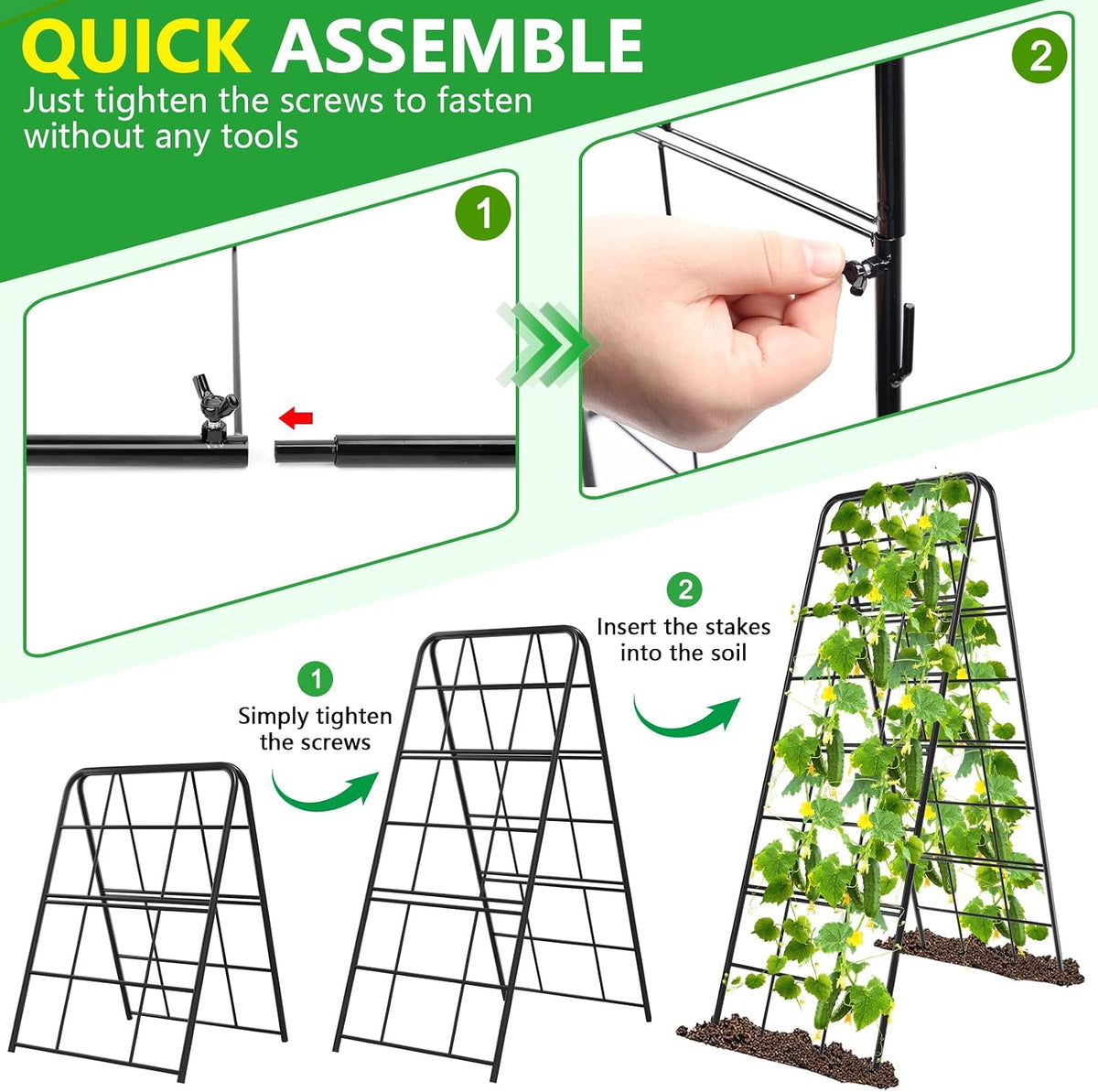 2 Pack 49"x16.3" Adjustable Garden Trellis, A Frame Cucumber Trellis
