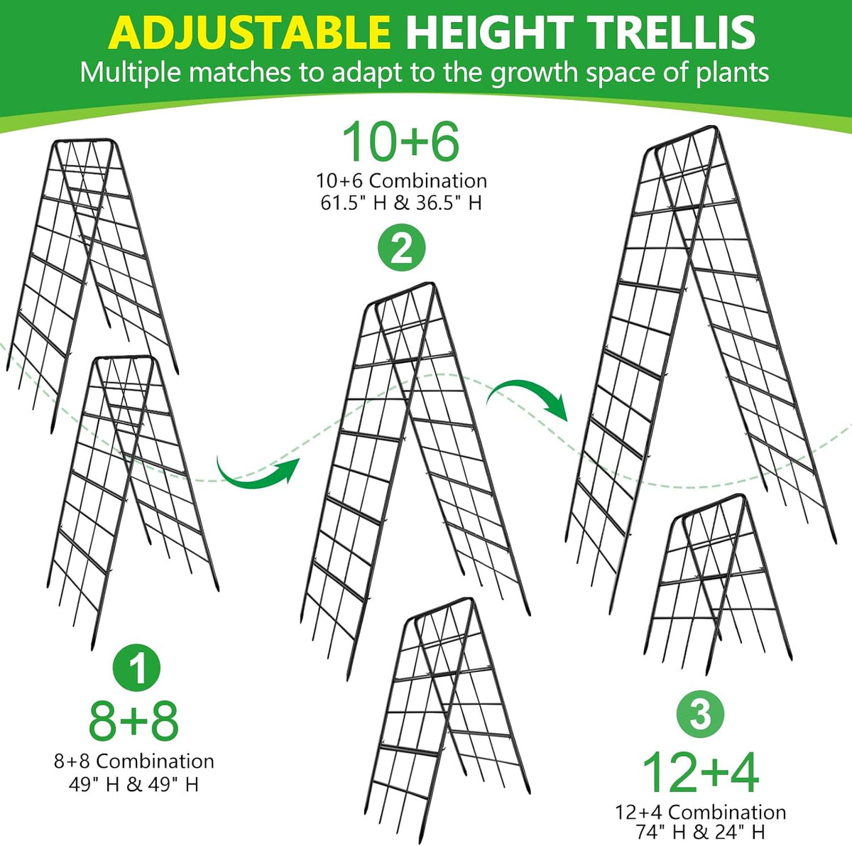 2 Pack 49"x16.3" Adjustable Garden Trellis, A Frame Cucumber Trellis