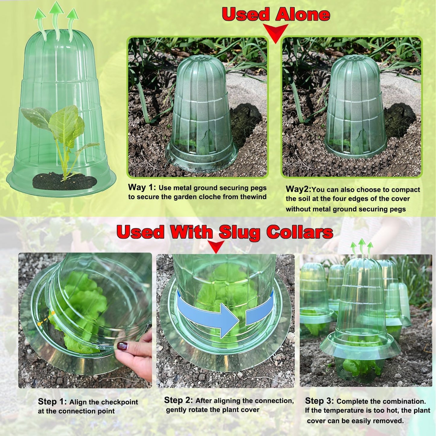 Slug Collars and Garden Cloches Set，Provides Effective Protection Against Snails for Your Salad Plants and Others Plants.(15 Pack)