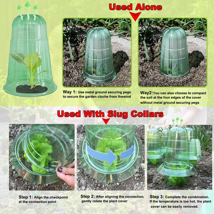 Slug Collars and Garden Cloches Set，Provides Effective Protection Against Snails for Your Salad Plants and Others Plants.(15 Pack)