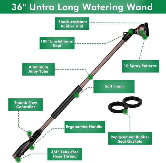 36” Watering Wand for Garden Hose, Heavy Duty Hose Sprayer Nozzle