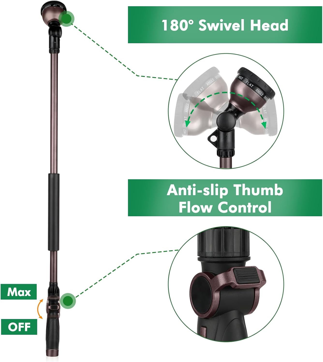 36” Watering Wand for Garden Hose, Heavy Duty Hose Sprayer Nozzle