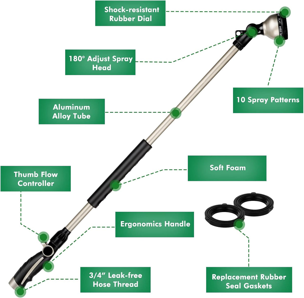 36” Watering Wand for Garden Hose, Heavy Duty Hose Sprayer Nozzle