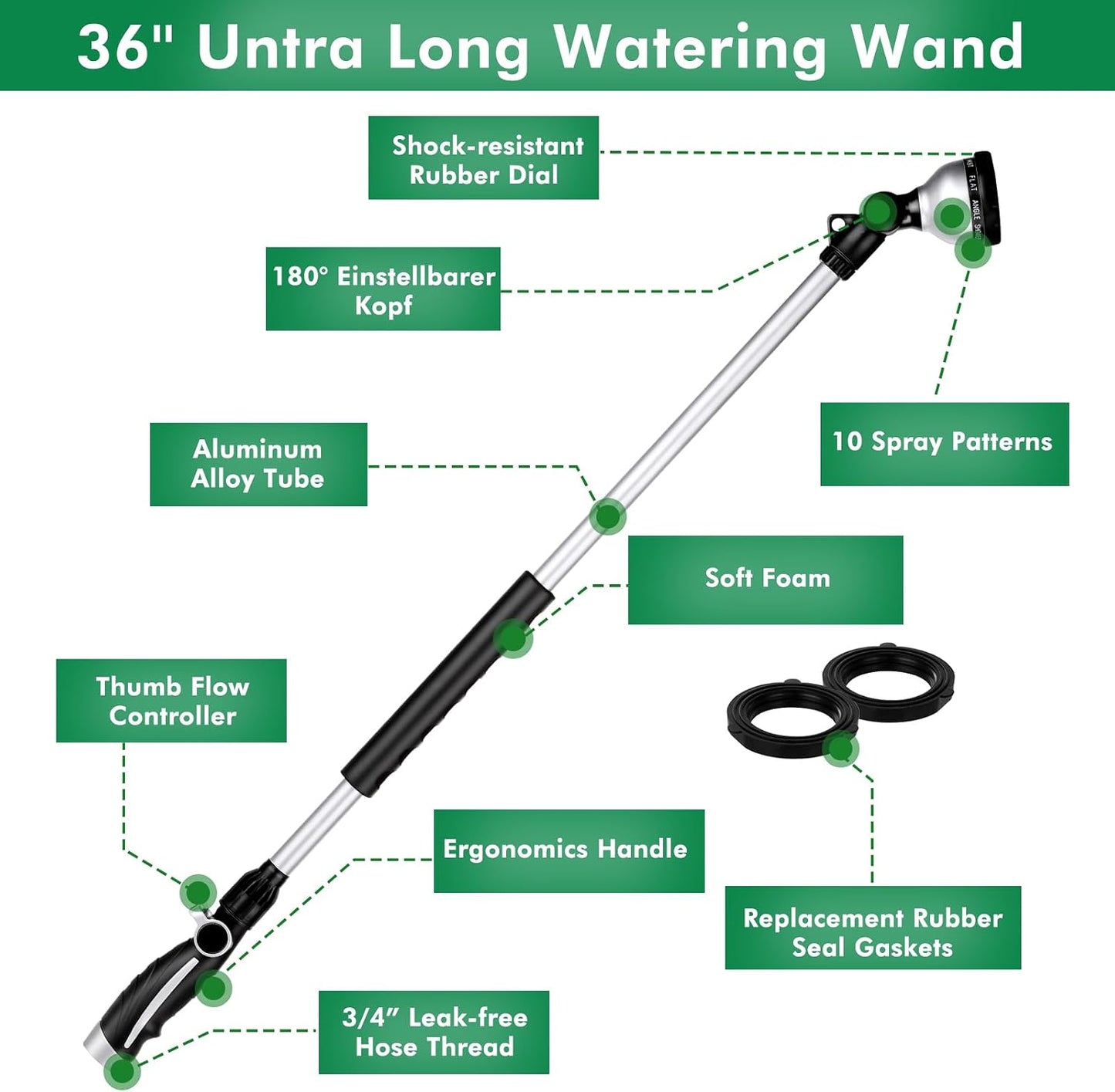 36” Watering Wand for Garden Hose, Heavy Duty Hose Sprayer Nozzle