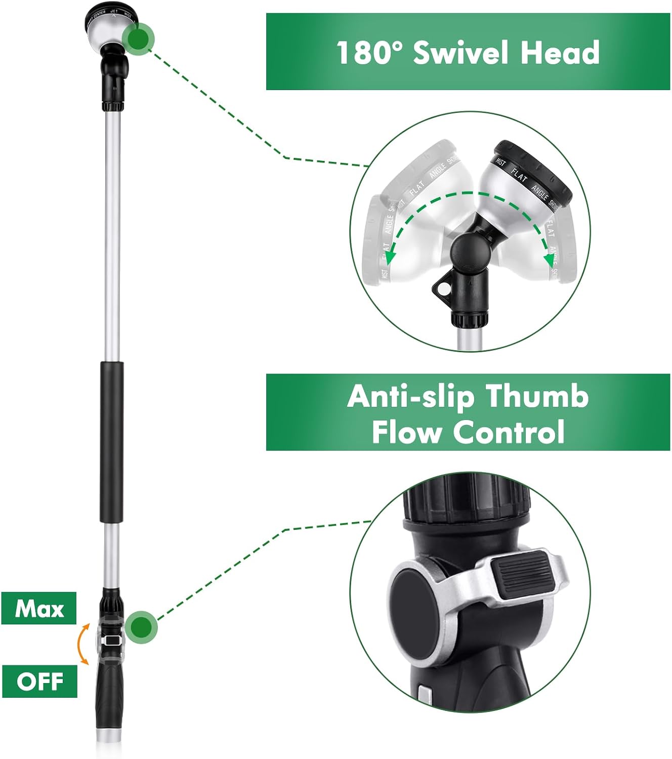 36” Watering Wand for Garden Hose, Heavy Duty Hose Sprayer Nozzle