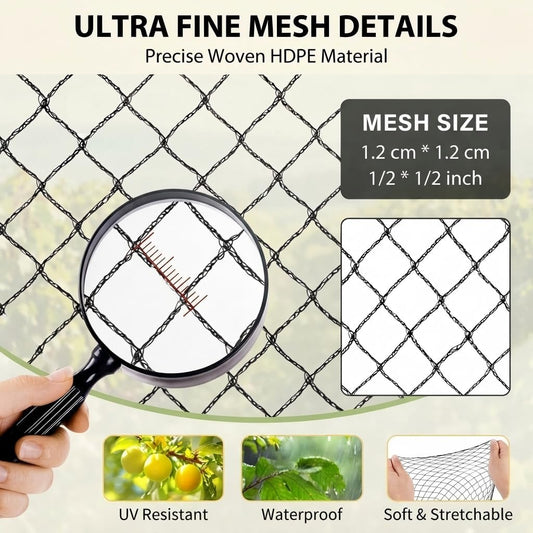 Bird Netting 7.5x100 FT Heavy Duty 1/2 Inch Mesh Garden Netting