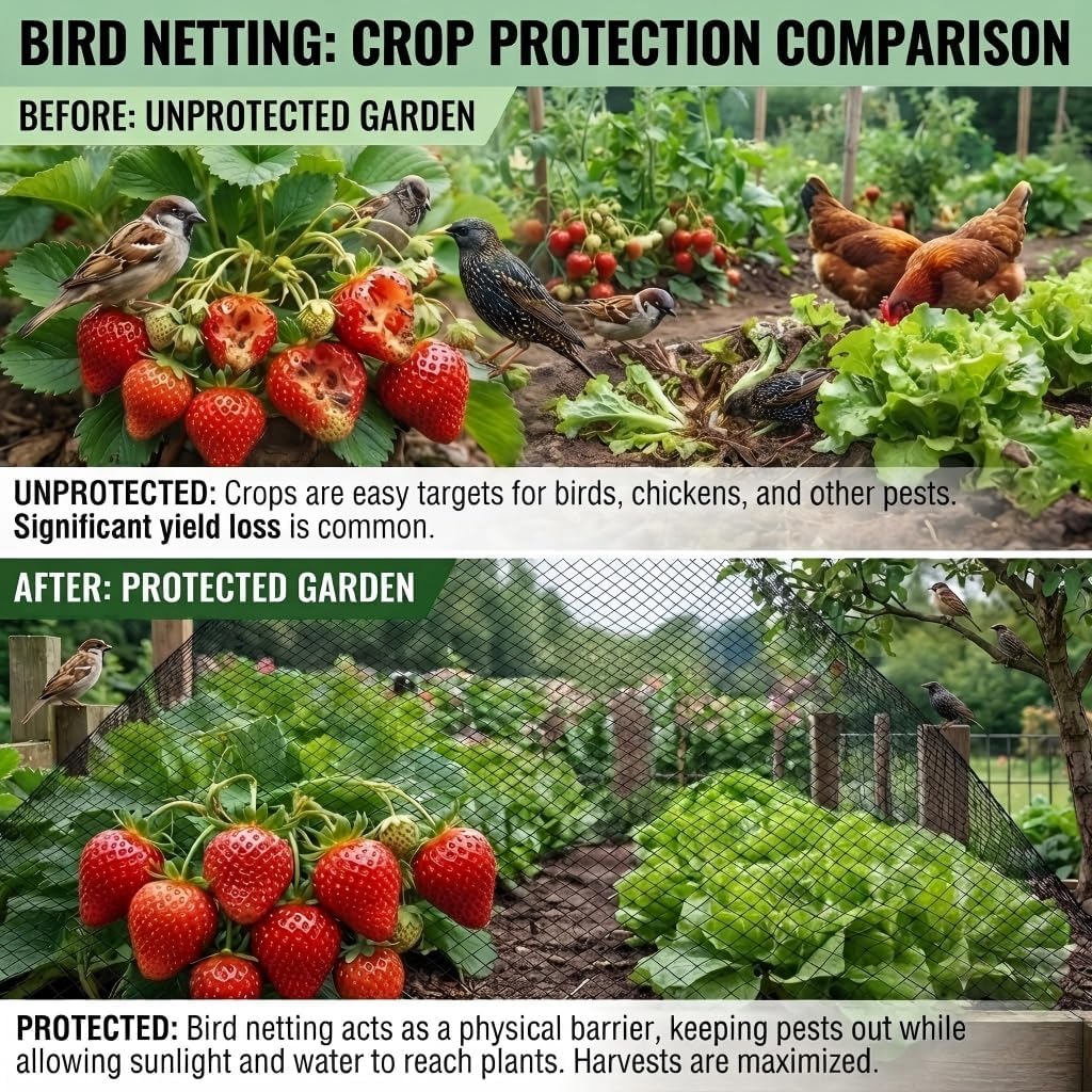 Bird Netting 7.5x100 FT Heavy Duty 1/2 Inch Mesh Garden Netting