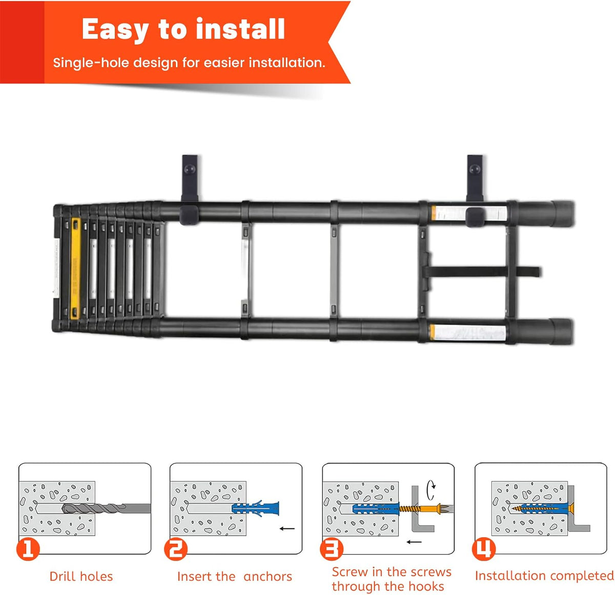4 Pack Garage Storage Hooks, 4 Inch Wall Mount Ladder Hangers