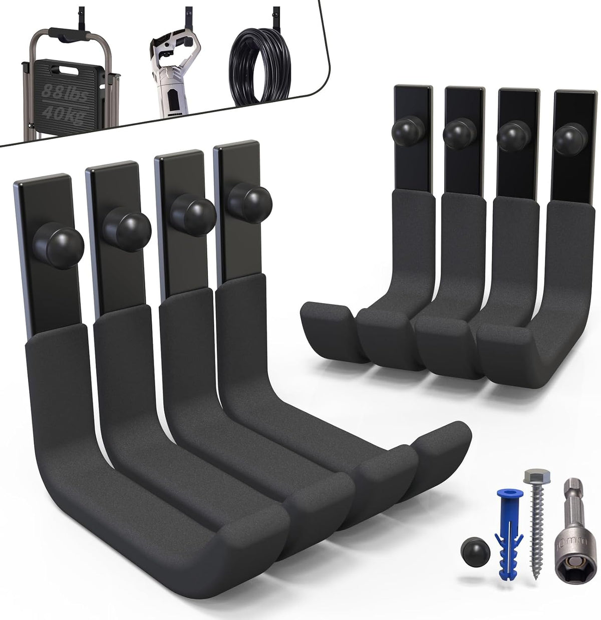 4 Pack Garage Storage Hooks, 4 Inch Wall Mount Ladder Hangers