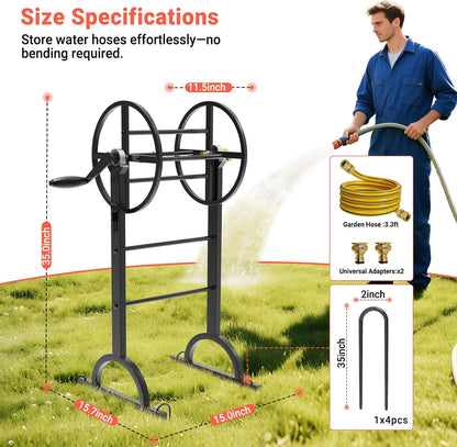 Garden Hose Reel with Handle – Heavy Duty Metal Freestanding Water Hose Holder, Upgraded Retractable Hose Winder for Up 150FT 5/8" Hose, Perfect for Lawn, Yard & Outdoor Use