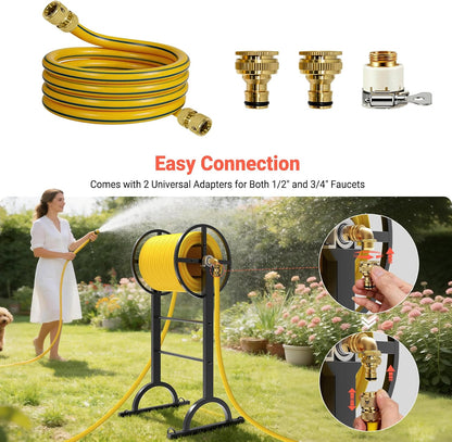 Garden Hose Reel with Handle – Heavy Duty Metal Freestanding Water Hose Holder, Upgraded Retractable Hose Winder for Up 150FT 5/8" Hose, Perfect for Lawn, Yard & Outdoor Use