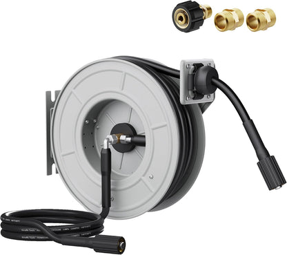 Pressure Washer Hose Reel 60ft, 2600 PSI Power Washer Hose Reel, Pressure Washer Retractable Hose Reel, Heavy Duty, Wall/Floor Mounted