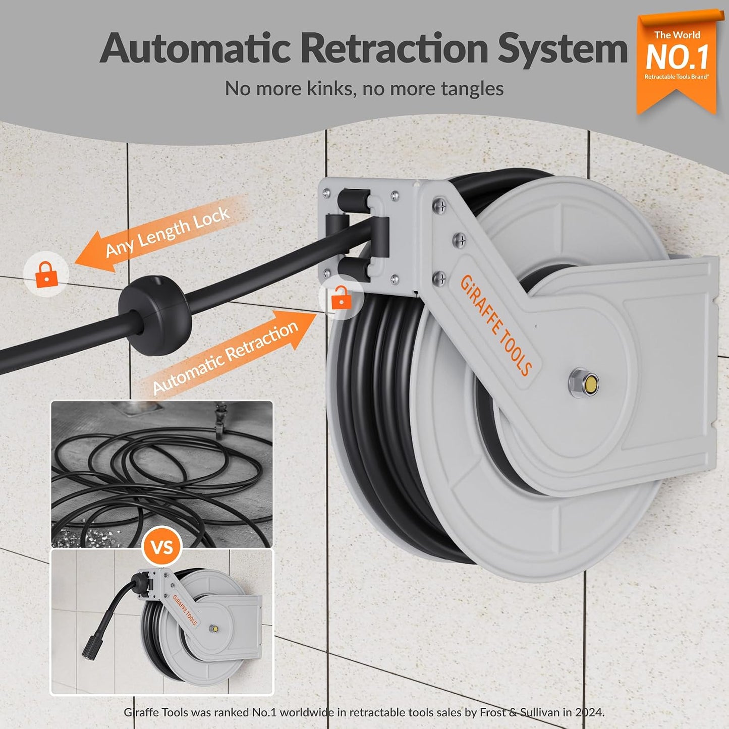 Pressure Washer Hose Reel 60ft, 2600 PSI Power Washer Hose Reel, Pressure Washer Retractable Hose Reel, Heavy Duty, Wall/Floor Mounted