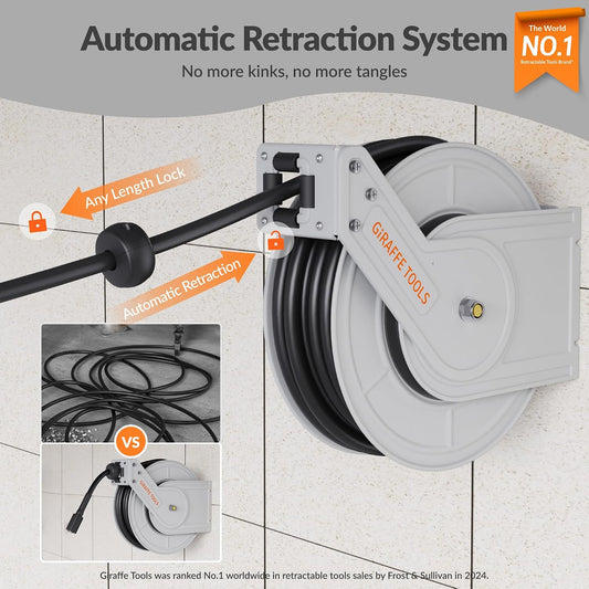 Pressure Washer Hose Reel 60ft, 2600 PSI Power Washer Hose Reel, Pressure Washer Retractable Hose Reel, Heavy Duty, Wall/Floor Mounted