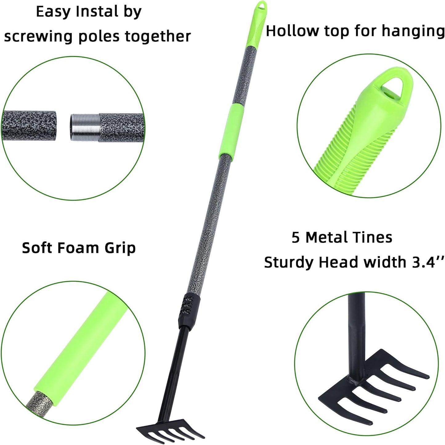 Hand Rake, Adjustable Handle Garden Small Rake Garden Tool