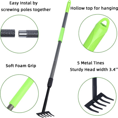 Hand Rake, Adjustable Handle Garden Small Rake Garden Tool